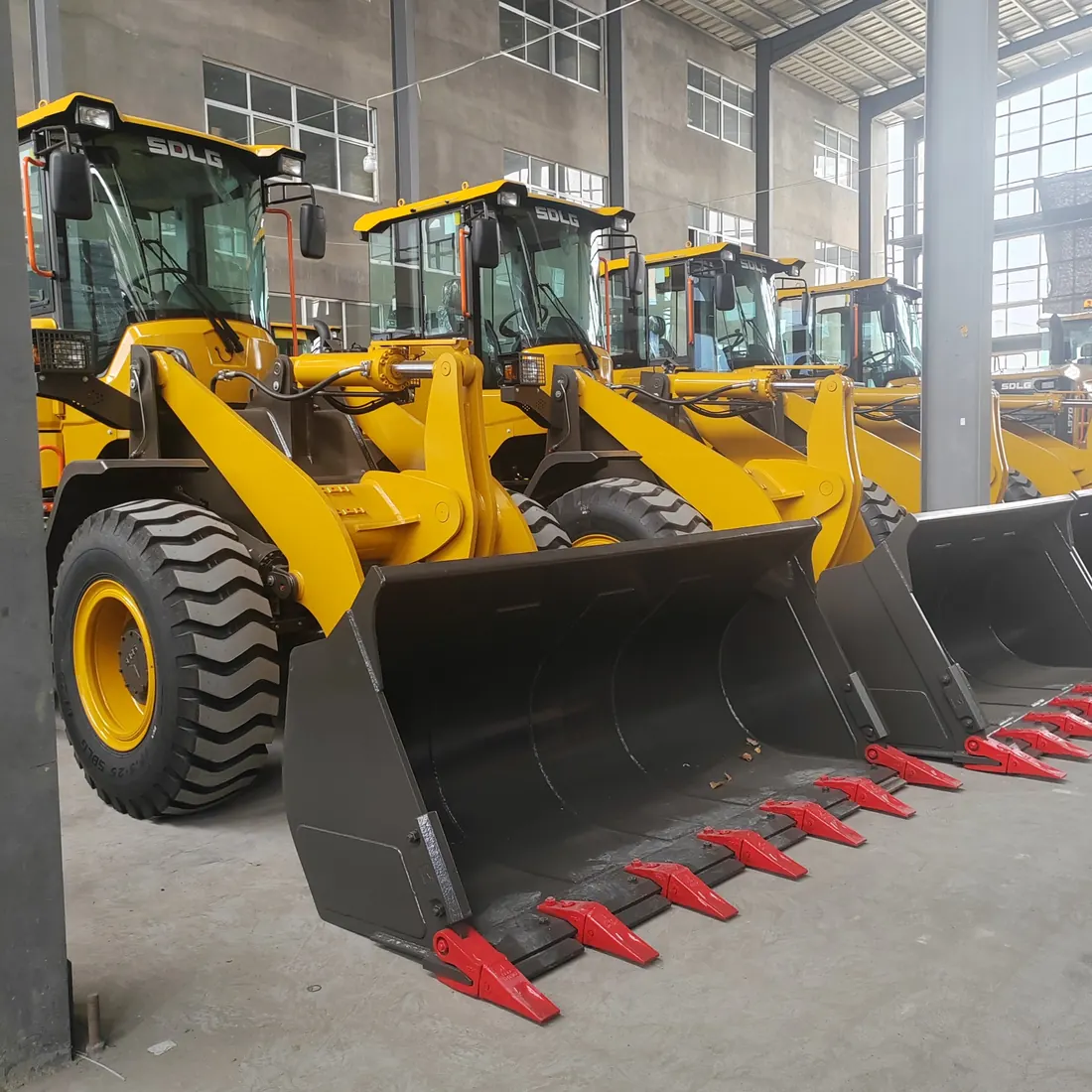 Row of new SDLG wheel loaders